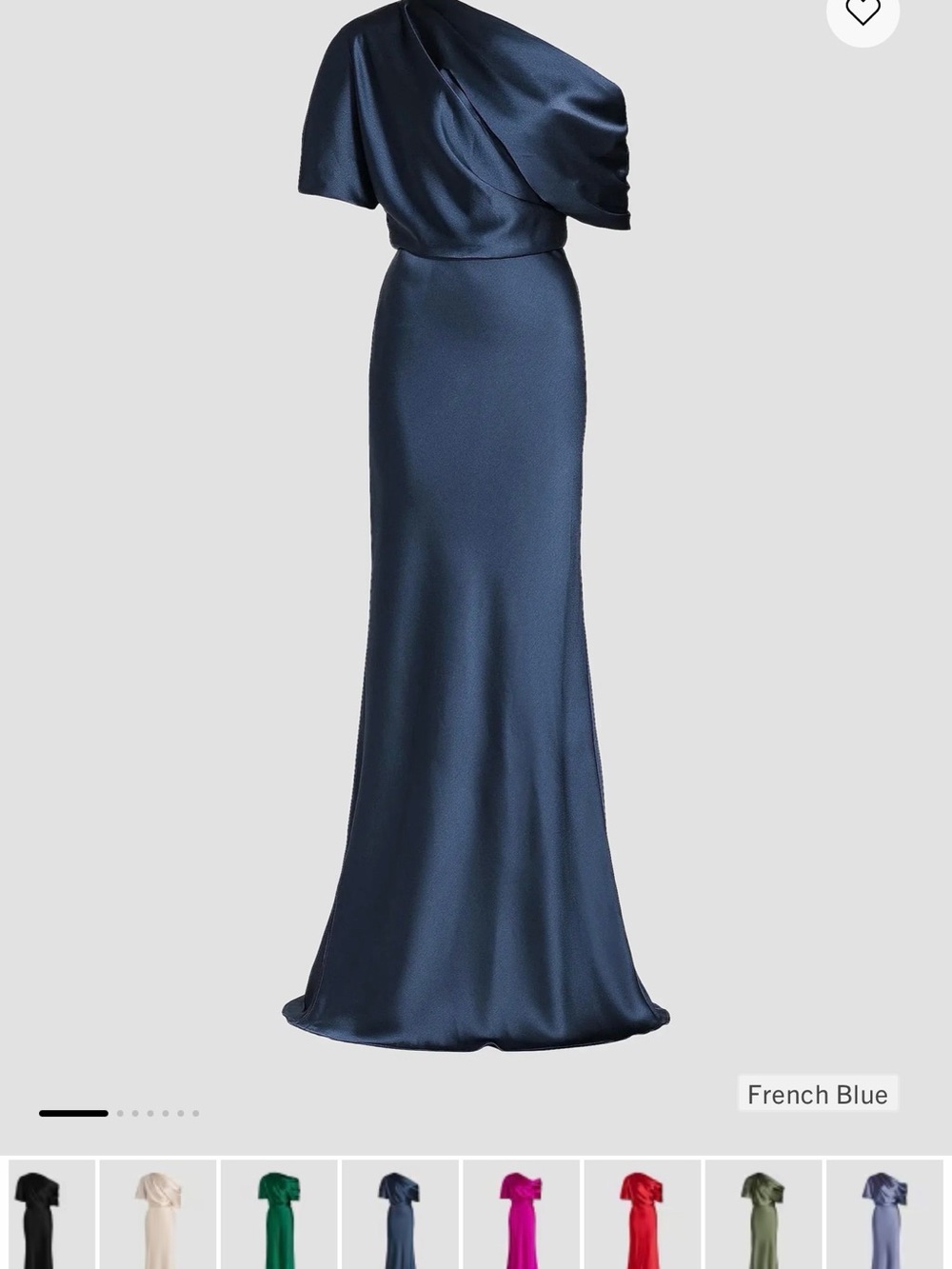 Amsale satin 1 shoulder gown Navy Blue Draped Long-Sleeve Evening Dress